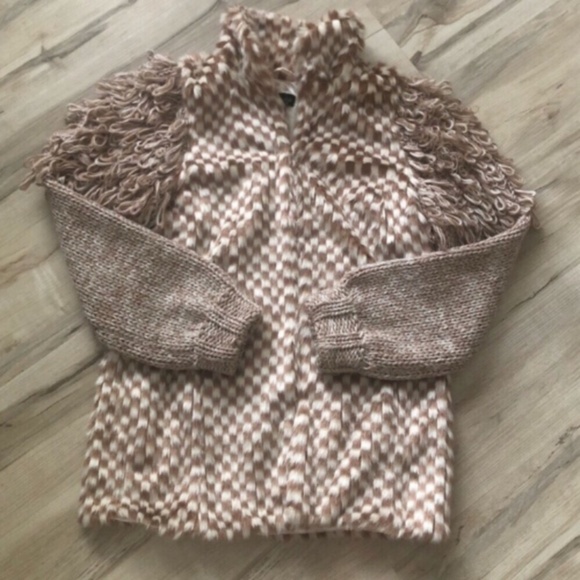 Topshop Textured Teddy Jacket in Cream and Brown - Picture 7 of 8